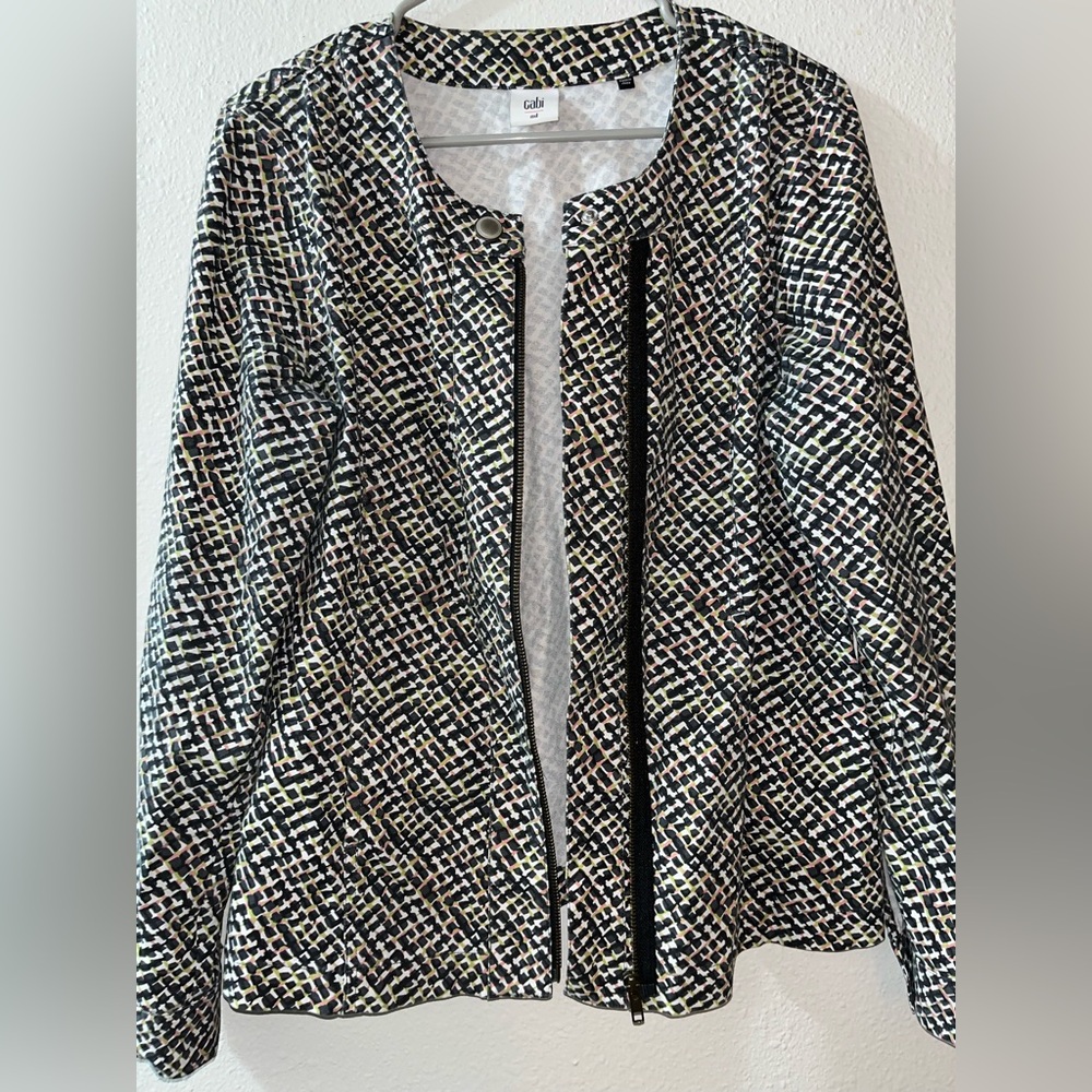 CAbi Black and Green Woven Zip-Front Blazer - Picture 11 of 12